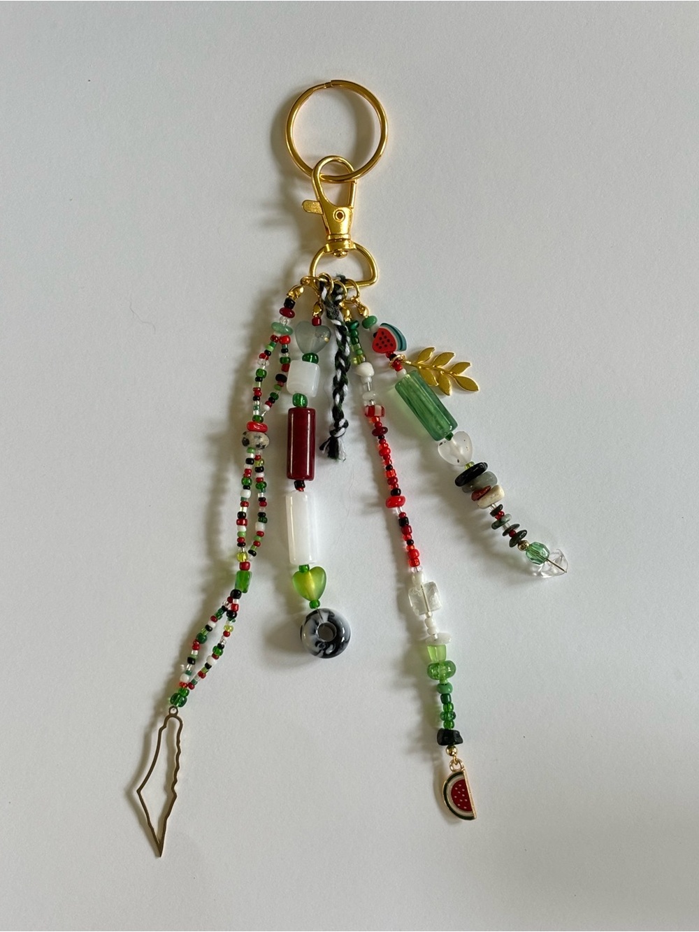 🍉 𓂆 🕊️Bag Charm. Handmade and designed by seller. Beaded with Gold Hardware